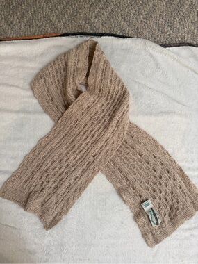 Vintage 1990s Aran Crafts Ireland 100% Wool Cable Knit Scarf Oatmeal Beige